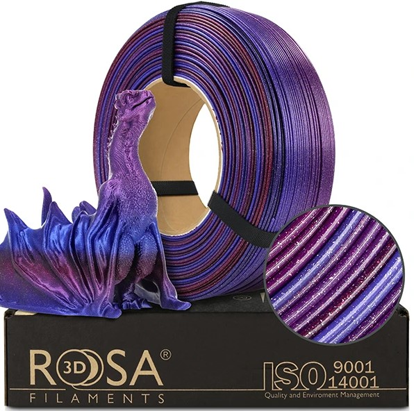 3D plastikas PLA blizgantis įvairiaspalvis (Galaxy rainbow Andromeda) 1kg refill pakuotė Rosa3D
