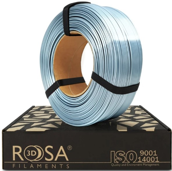 3D plastikas PLA sidabrinė blizgi (silk Silver) 1.75mm 1kg refill pakuotė Rosa3D