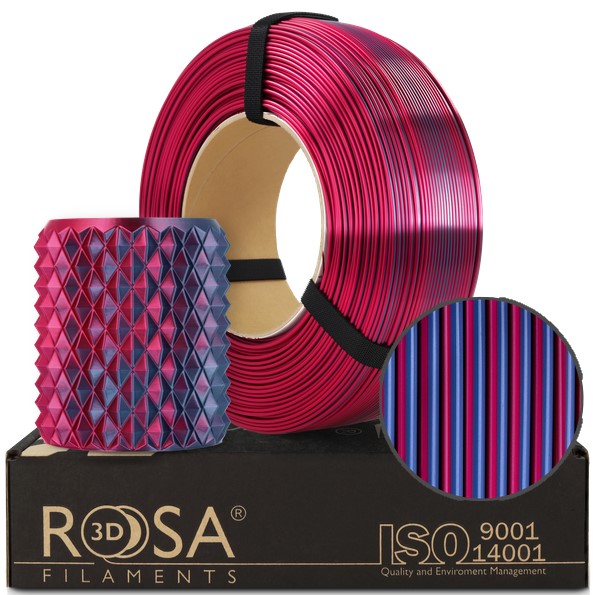 3D plastikas PLA dvipusė mėlyna/fuksijos (Midnight City) 1.75mm 1kg refill pakuotė Rosa3D