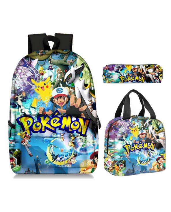Pikachu mokyklos krepšys trijų dalių Pokemon animacinių filmų pieštukų krepšys pietų krepšys