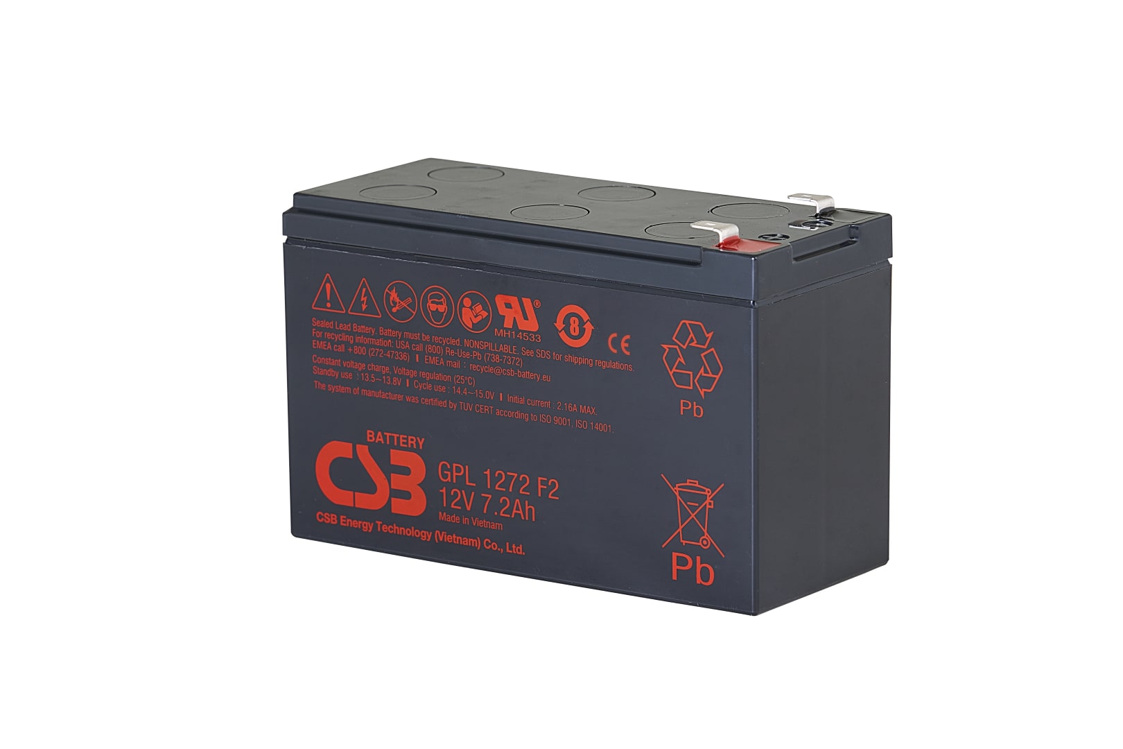 Akumuliatorius 12V 7.2Ah F2 (6.3mm) Pb AGM VRLA CSB