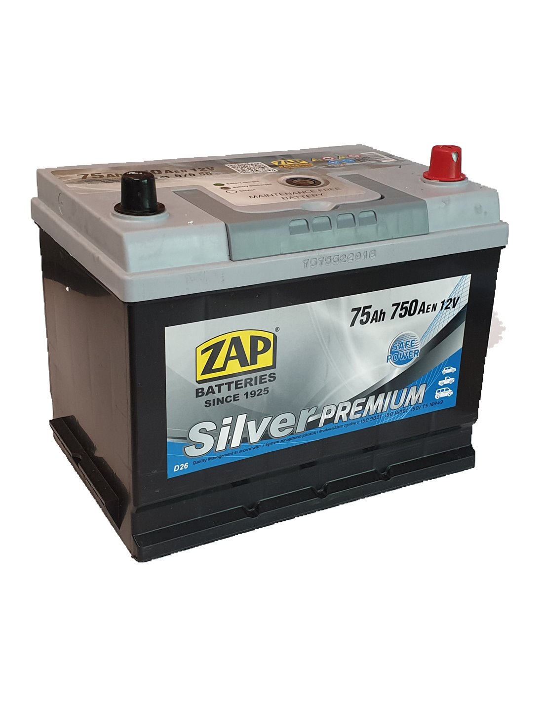 ZAP Silver Premium Jap (-+) akumuliatorius 12V 75Ah 750A