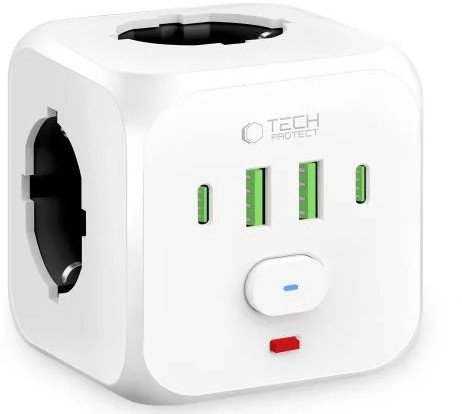 Tech-Protect power adapter PCL3X4 2xUSB/2xUSB-C, white