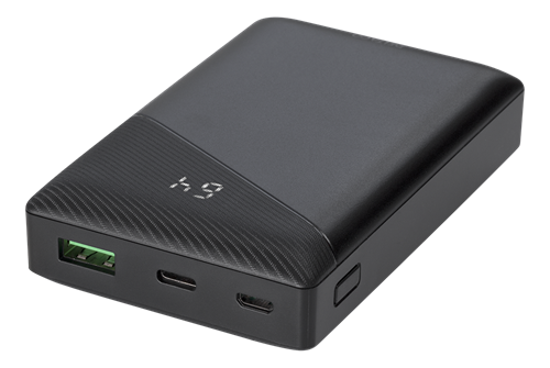 Išorinė baterija DELTACO 10000 mAh, 3A/ 18W, 37Wh, 1xUSB-A fast charge, 1xUSB-C PD, juoda / PB-C1000