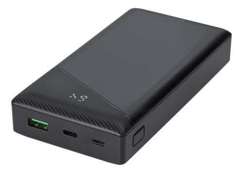 Išorinė baterija DELTACO 20000mAh, 3A/ 18W, 74Wh, 1xUSB-A fast charge, 1xUSB-C PD, juoda / PB-C1001