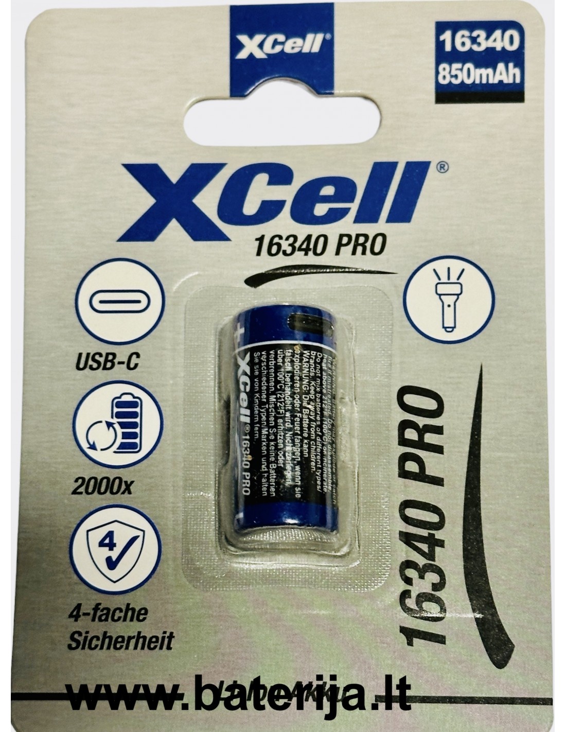 Xcell ličio 16340 baterija USB 850mAh