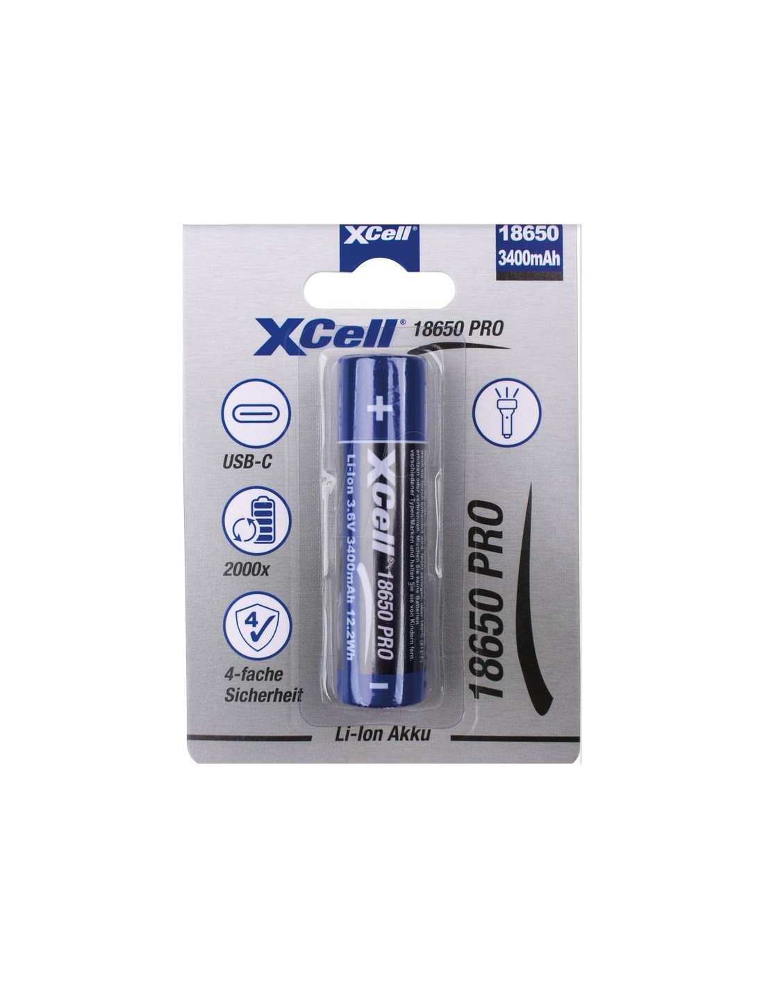 Xcell 18650 PRO 3400mAh su USB-C