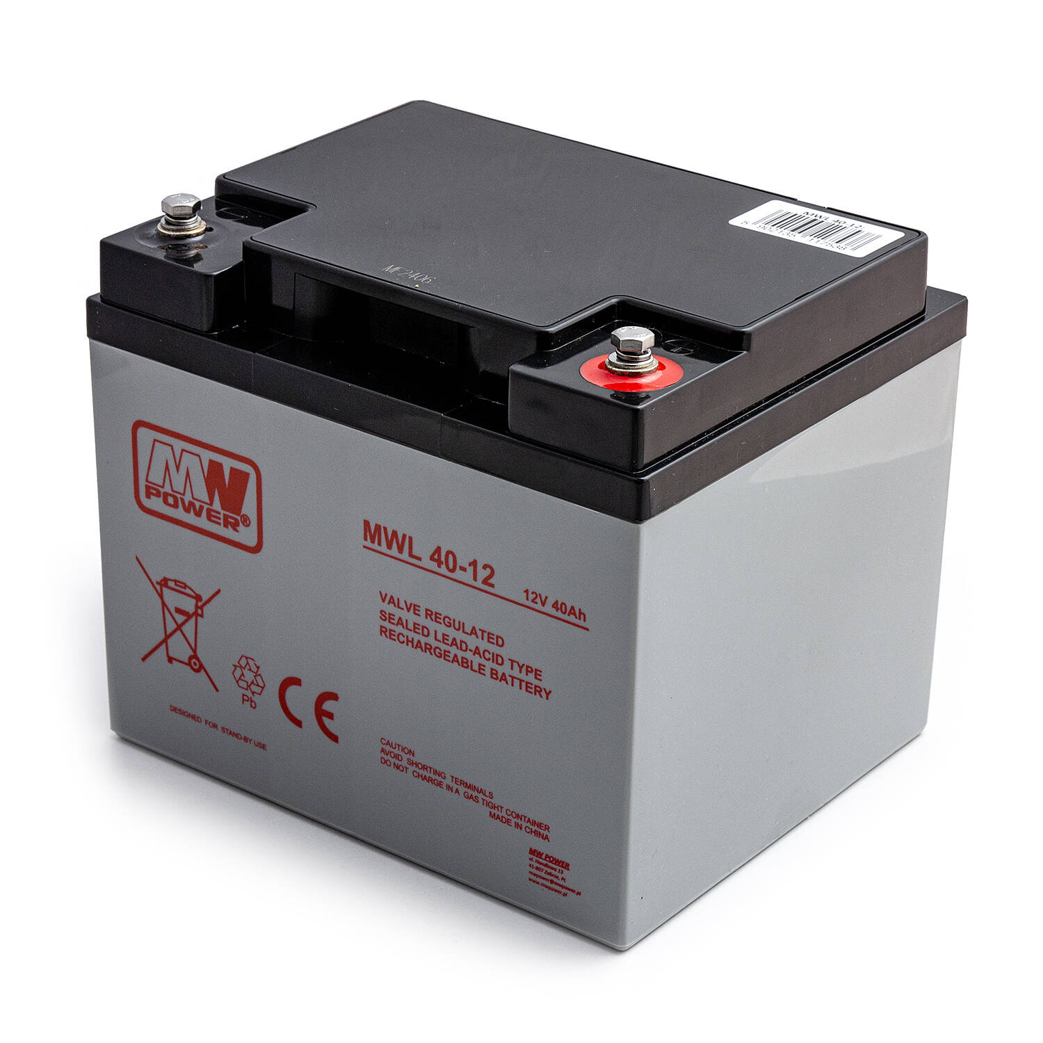 Akumuliatorius MW Power MWL 40-12 12V 40Ah AGM Be priežiūros, skirtas buferiniam darbui