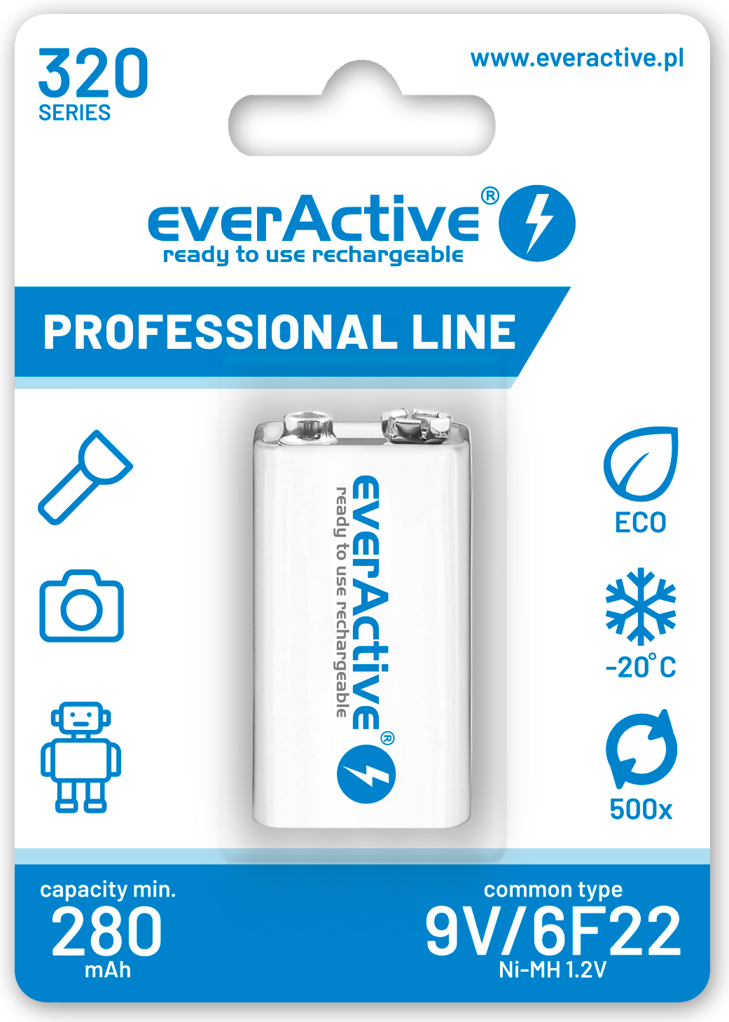 Baterija everActive 6F22, HR6FA, HR9F, 6AM6, K9V, PP3 9V 320mAh NiMH