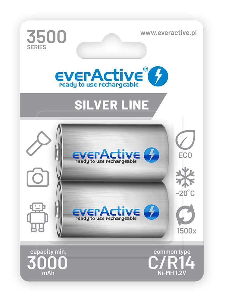 Akumuliatorius everActive R14 / C NiMH 1,2V 3500 mAh paruoštas naudoti 2B