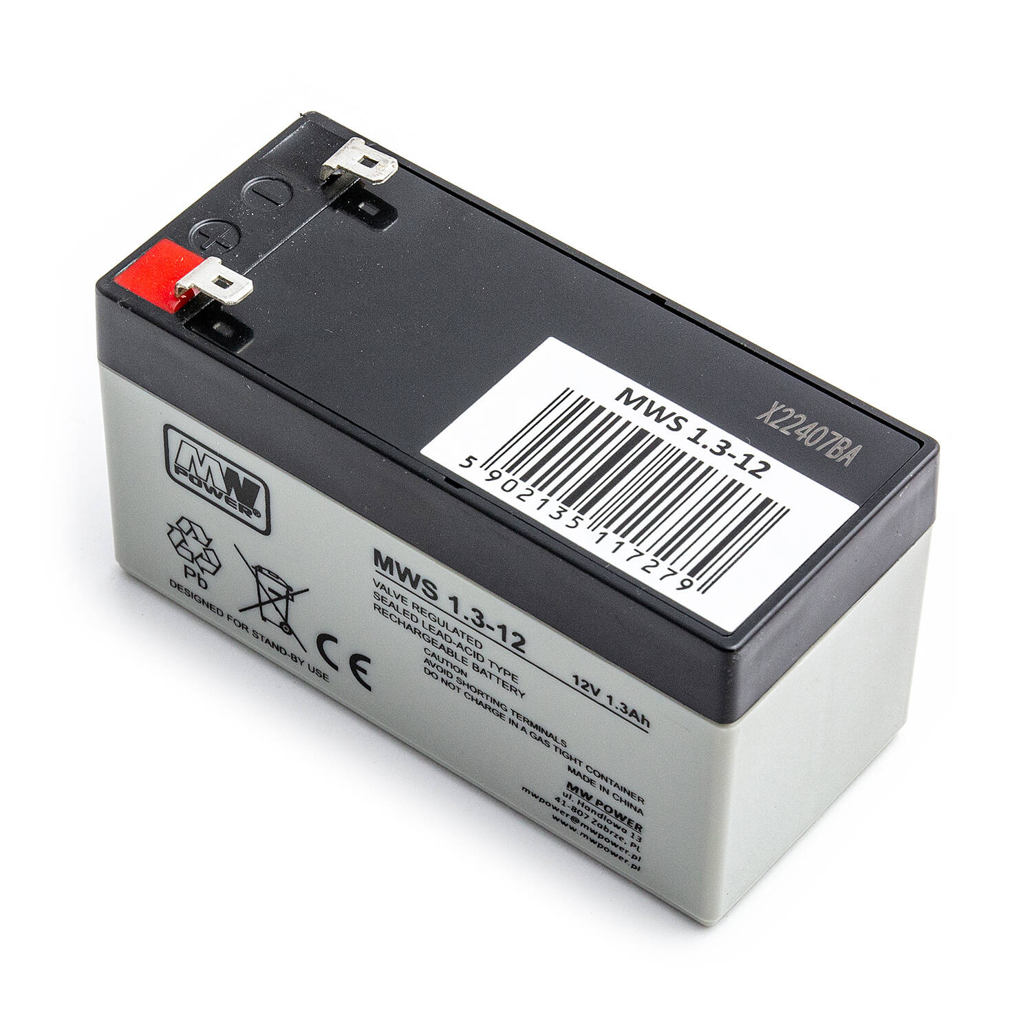 MW Power MWS 1.3-12 12V 1,3Ah AGM Akumuliatorius, nereikalaujantis priežiūros