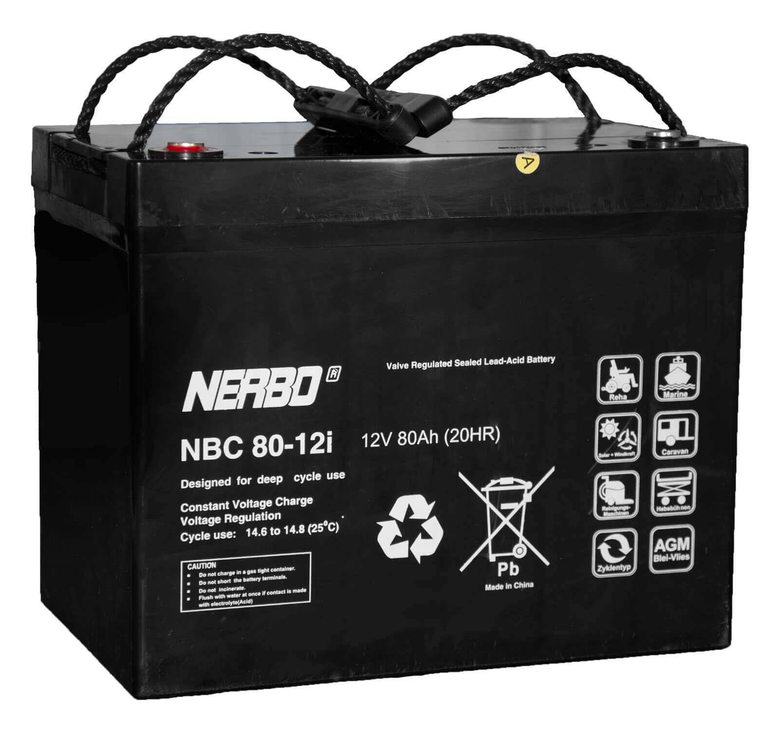 NERBO NBC 80-12i 12V 80Ah AGM Akumuliatorius, nereikalaujantis priežiūros, skirtas cikliniam darbui