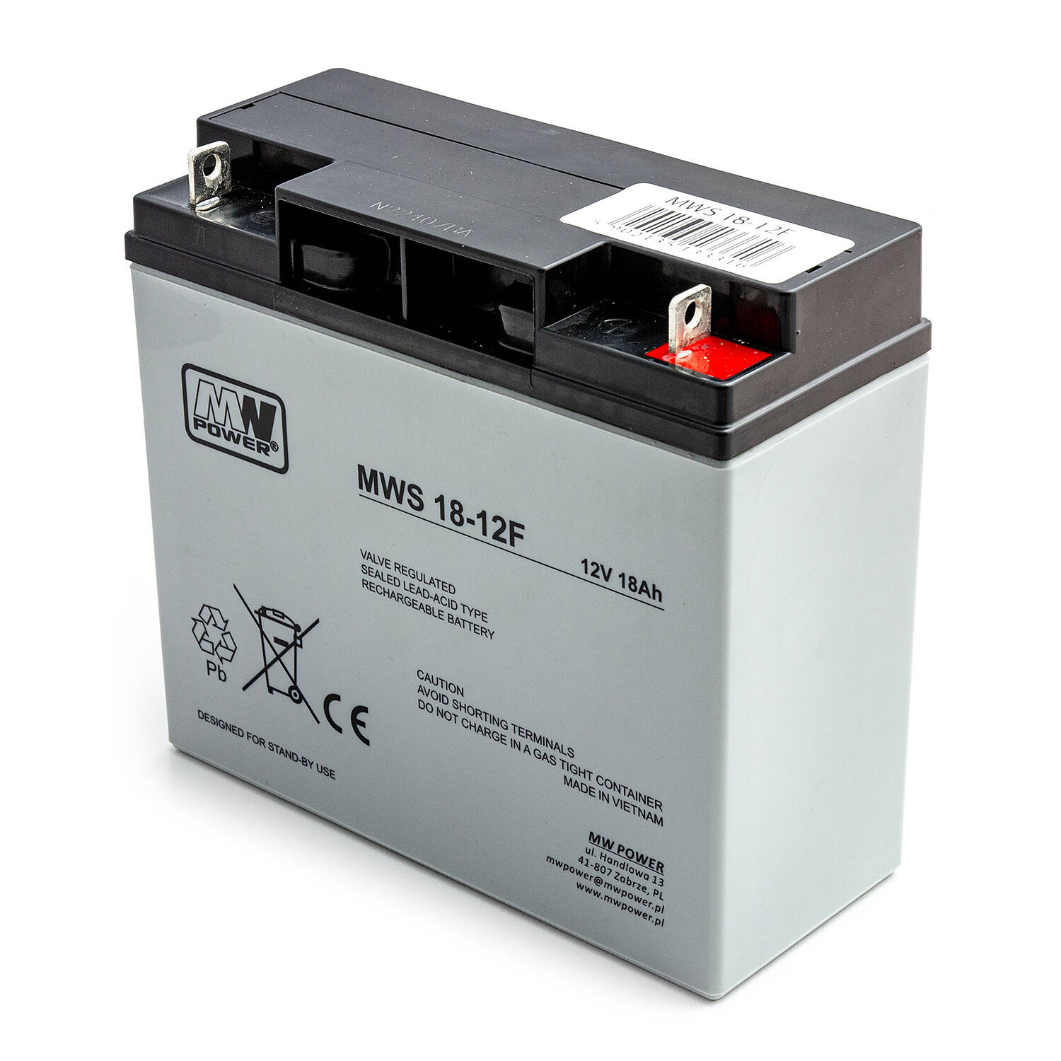 MW Power MWS 18-12F 12V 18Ah AGM Akumuliatorius, skirtas UPS vejapjovių signalizacijos sistemoms