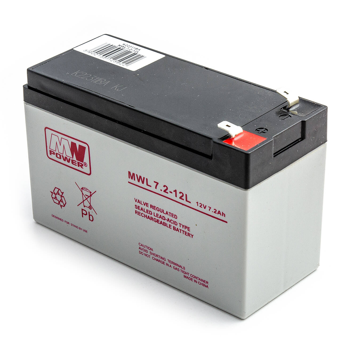 Akumuliatorius AGM MW Power MWL 7-12L 12V 7,2Ah iki UPS APC, Ever, Fideltronik, Eatonoms Powerware, Aliarmui