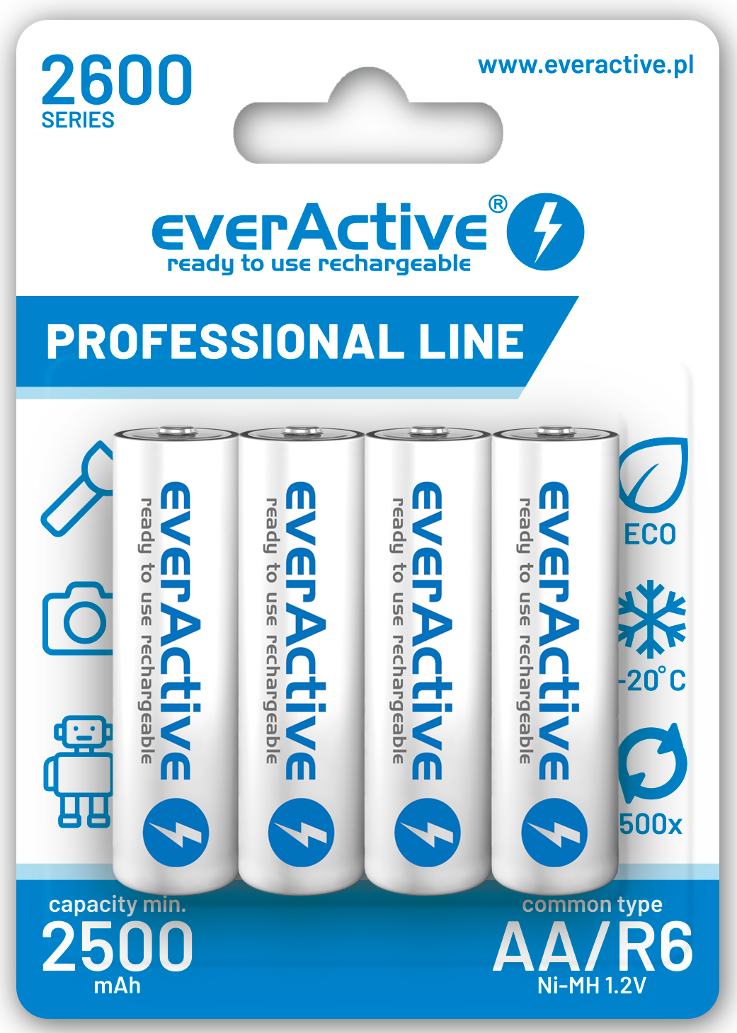 Baterijos everActive AA/R06 1,2V / 2500mAh / NiMh (pakraunami) 4 vnt.