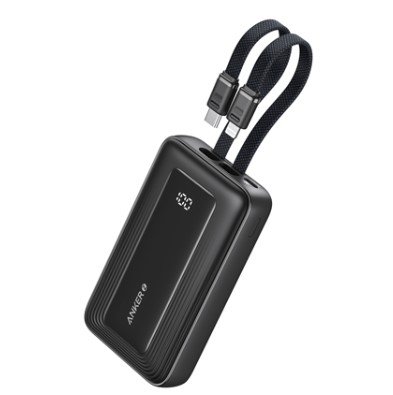Išorinė baterija ANKER 10000mAh, 30W, 1xUSB C ir integruotais Lightning ir USB C kabeliais, juoda