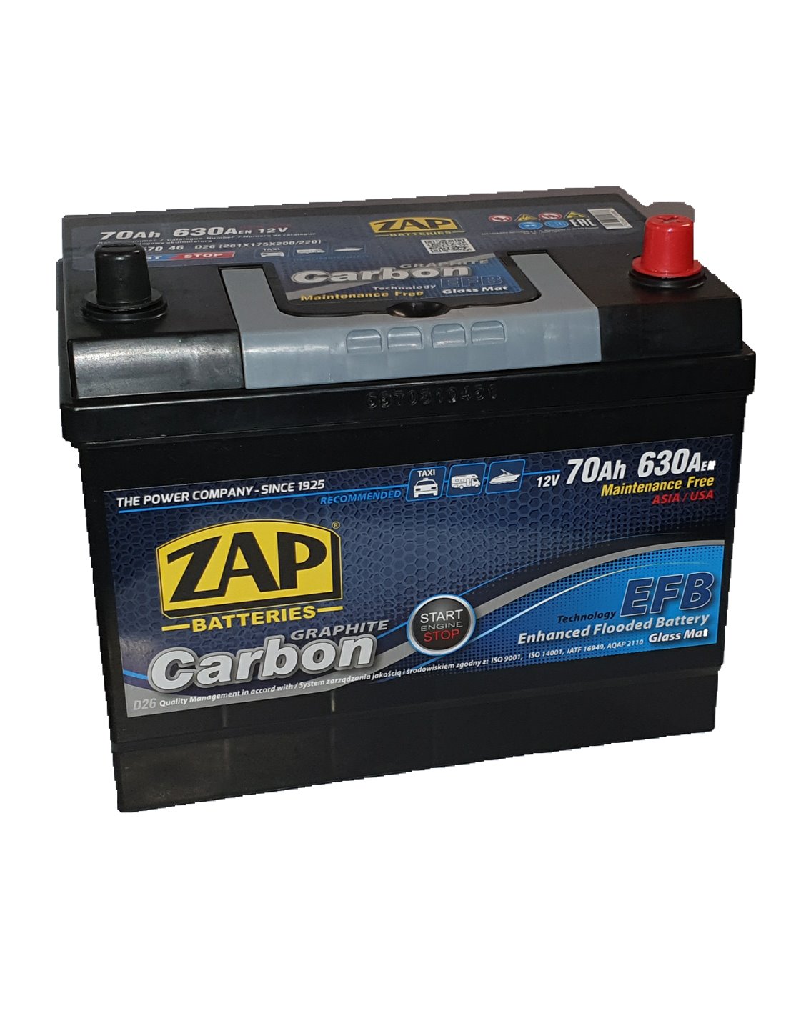 ZAP Carbon EFB Jap (-+) akumuliatorius 12V 70Ah 630A