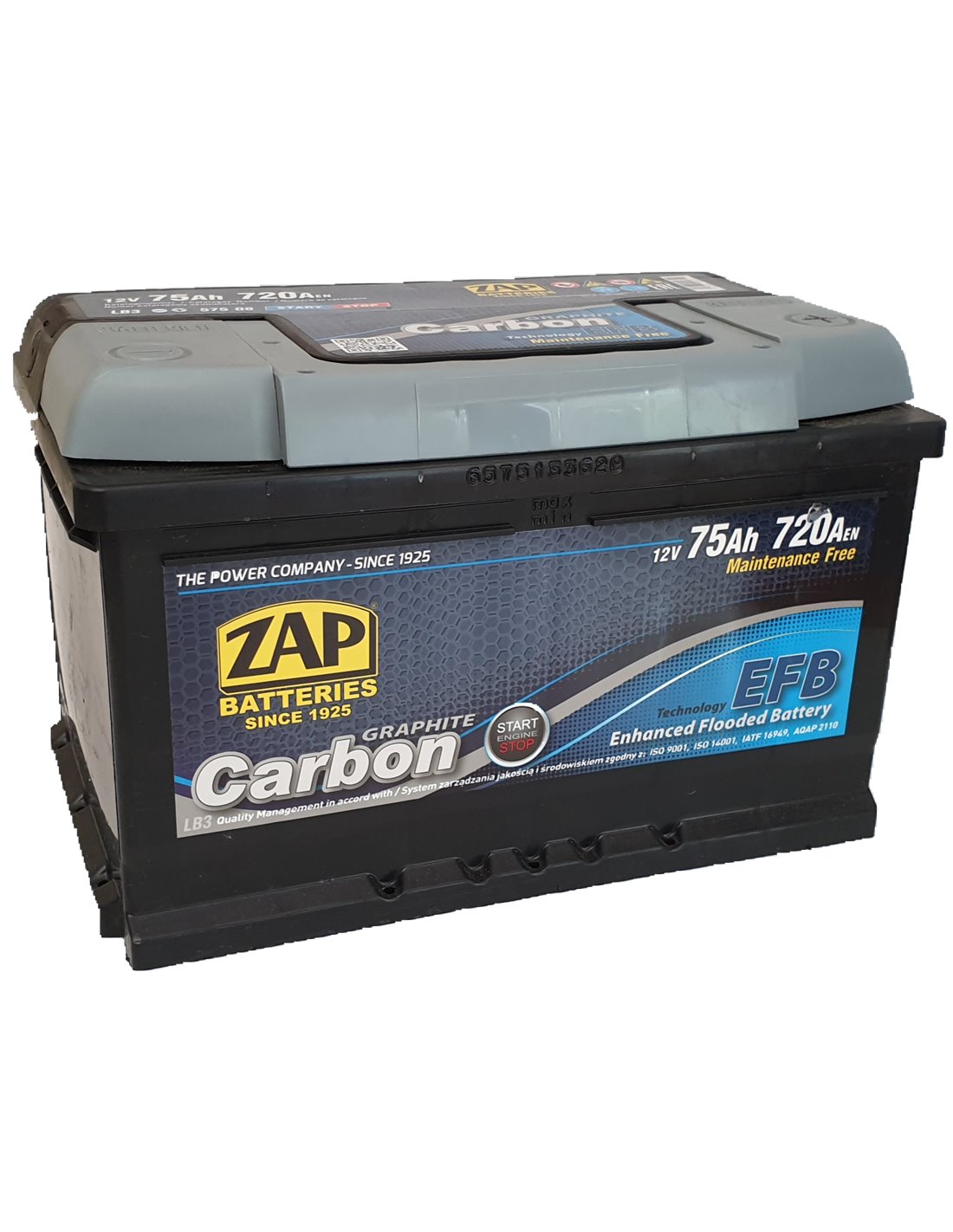 ZAP Carbon EFB akumuliatorius 12V 75Ah 720A