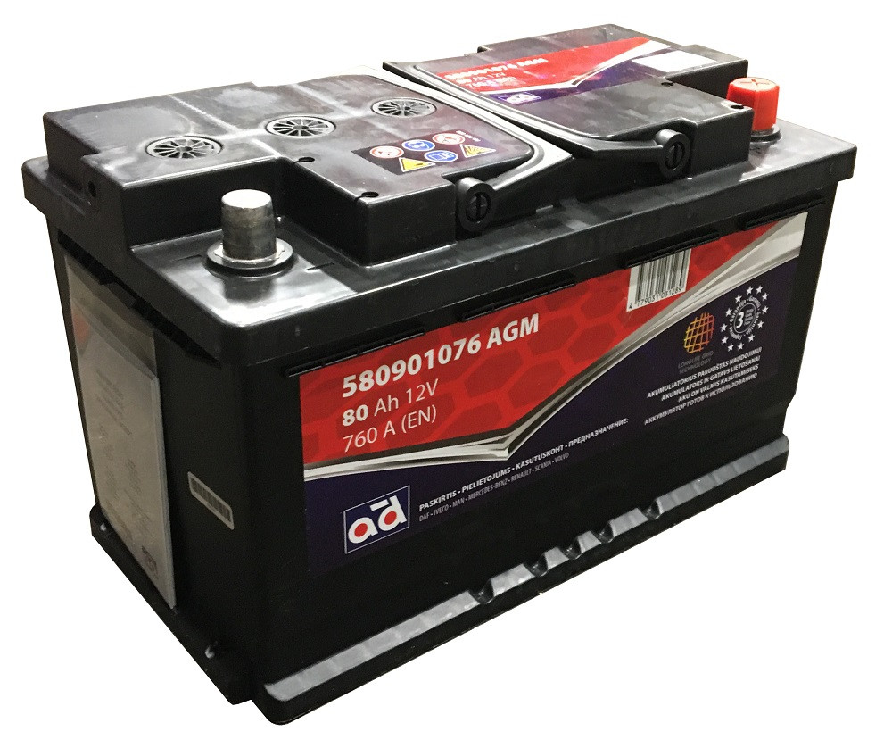 Akumuliatorius AD 80Ah 760A  AGM