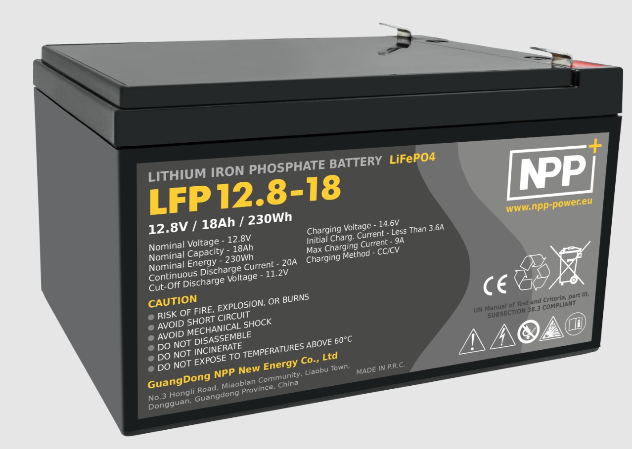 Akumuliatorius LiFePO4 12.8V 18Ah su BT, F2 (T2) kontaktais NPP