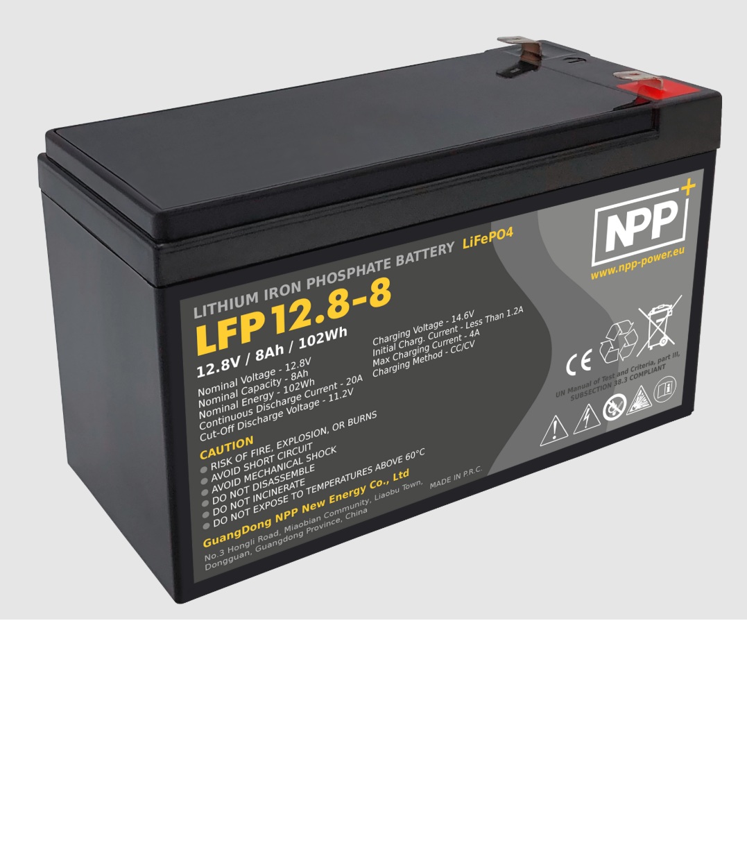 Akumuliatorius LiFePO4 12.8V 8Ah su F2 (T2) kontaktais NPP