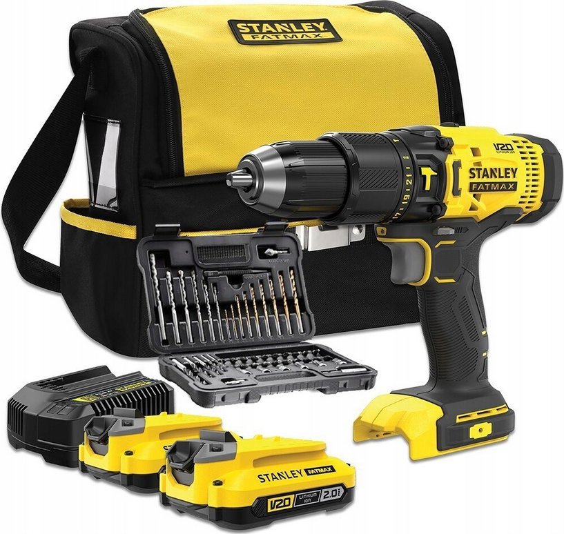Drilling machine Stanley FATMAX V20 2x2Ah + Accessories 50el and SFMCD711DSA bag