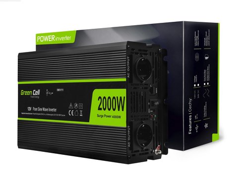 Green Cell INV11 maitinimo adapteris / inverteris Automatinis 2000 W Juoda