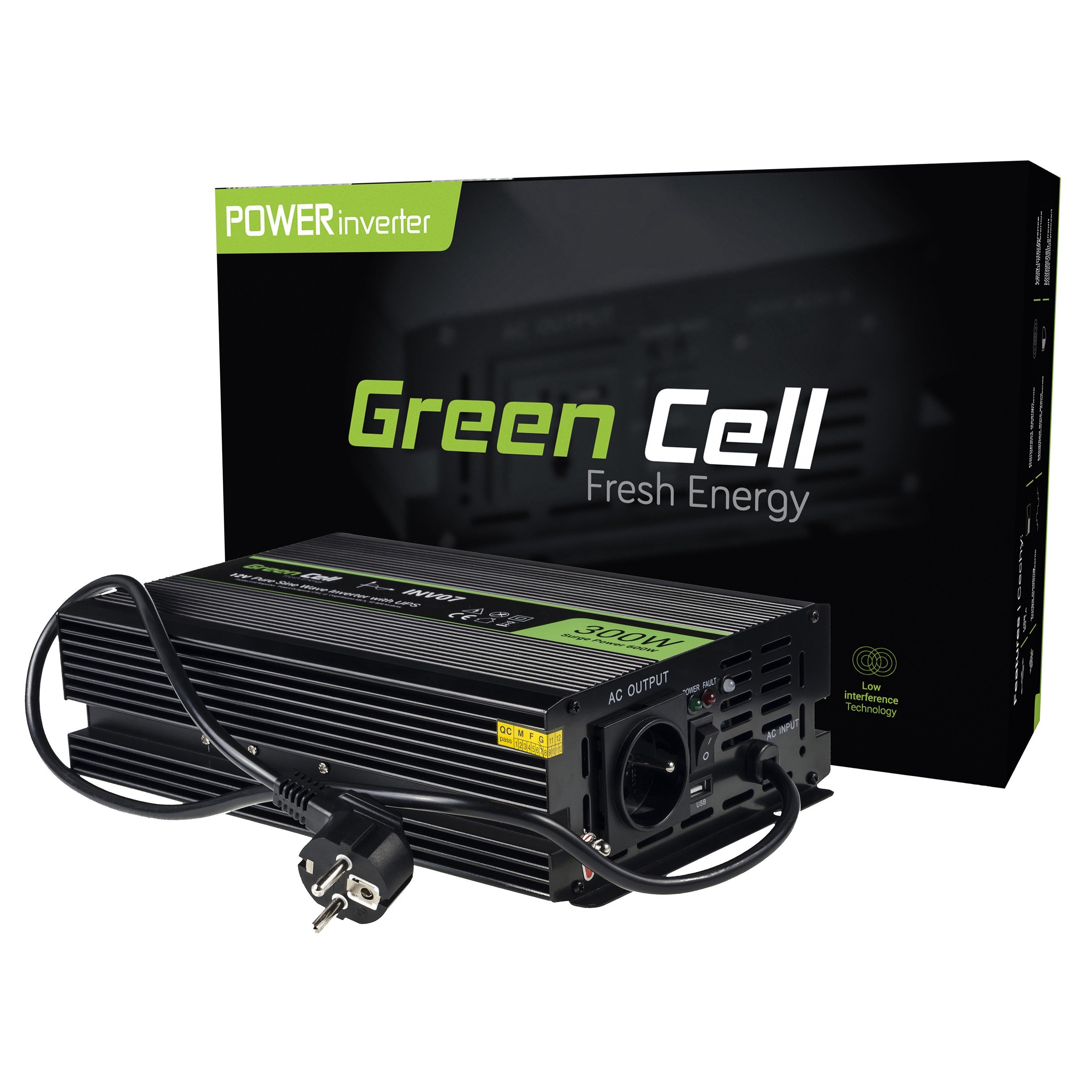 Green Cell INV07 maitinimo adapteris / inverteris Automatinis 300 W Juoda