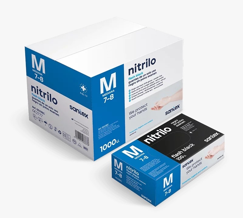 Juodos nitrilinės pirštinės NITRILO FLASH BLACK AQL 1,5, 100 vnt., 6 g - M