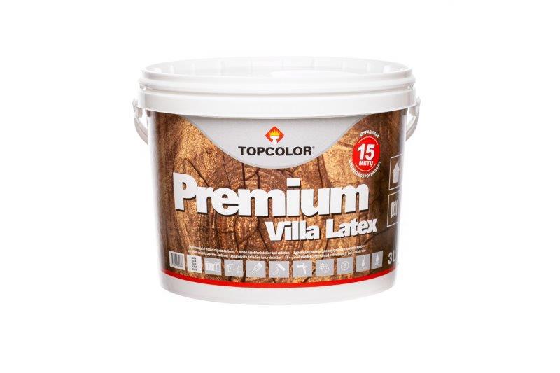 Medinių fasadų dažai TOPCOLOR PREMIUM VILLA LATEX, pusiau matiniai, baltos sp., A bazė, 3 l