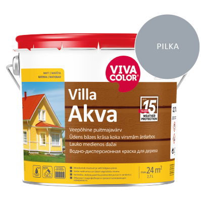 Medinių fasadų dažai VIVACOLOR VILLA AKVA, šviesiai pilkos RAL7040 sp., 2,7 l