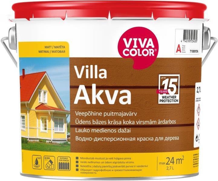 Medinių fasadų dažai VIVACOLOR VILLA AKVA, A bazė, 2,7 l