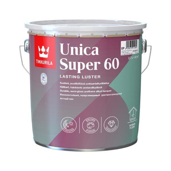 Drėgmei atsparus greitai džiūstantis lakas TIKKURILA UNICA SUPER 60, pusiau blizgus, 2,7 l