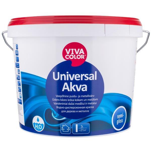 Metalo ir medienos dažai VIVACOLOR UNIVERSAL AKVA, pusiau blizgūs, 2,7 l