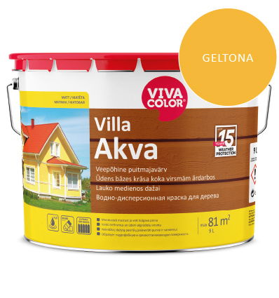 Medinių fasadų dažai VIVACOLOR VILLA AKVA, geltonos 502X sp., 9 l