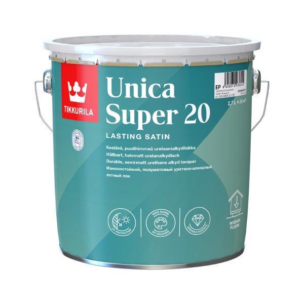 Drėgmei atsparus greitai džiūstantis lakas TIKKURILA UNICA SUPER 20, pusiau matinis, 2,7 l