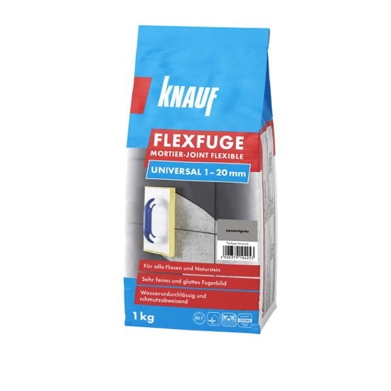 Plytelių siūlių glaistas KNAUF FLEXFUGE UNIVERSAL ZEMENTGRAU, 1-20 mm, pilka sp., 1 kg