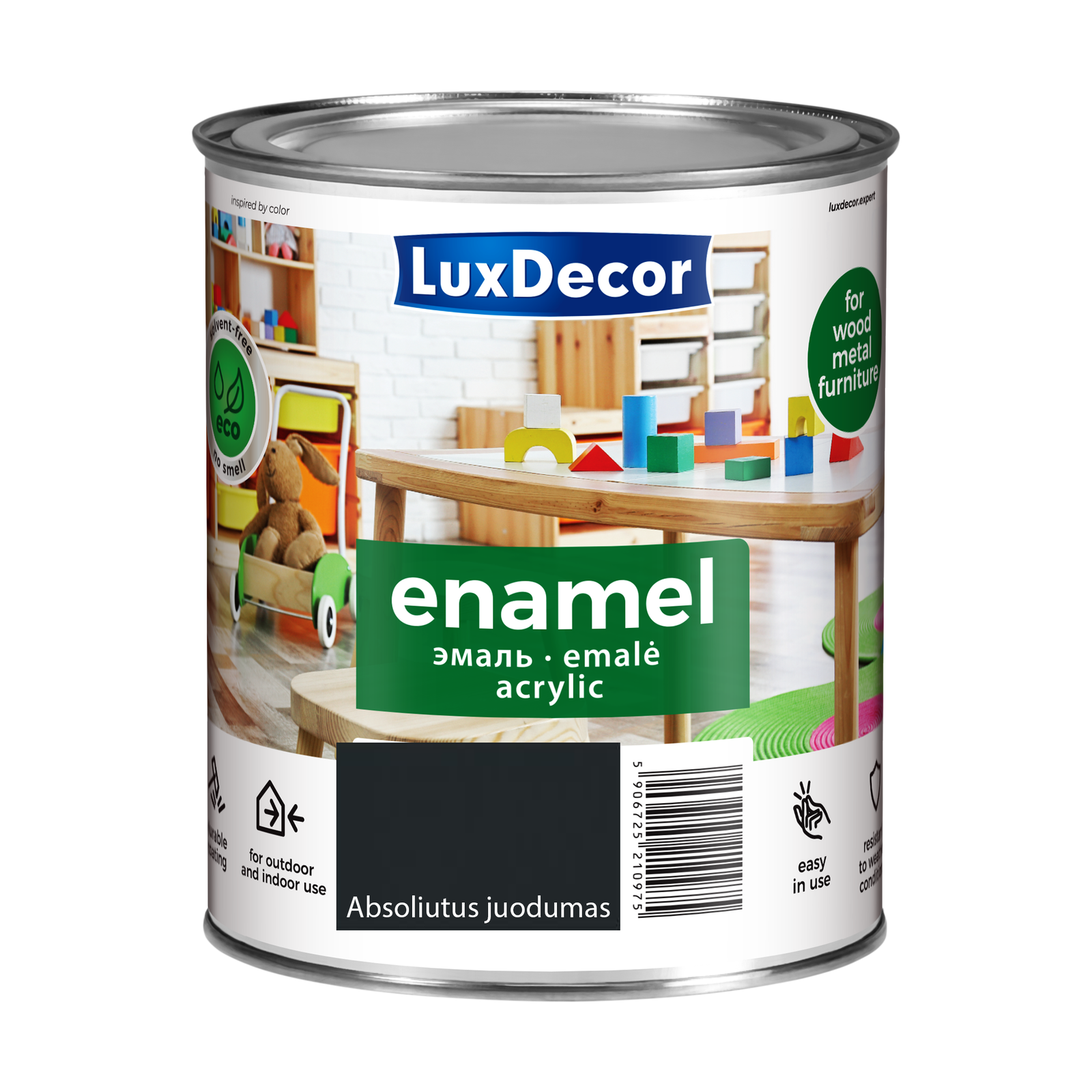 Akriliniai emaliniai dažai LUXDECOR, matiniai, absoliutaus juodumo sp., 750 ml