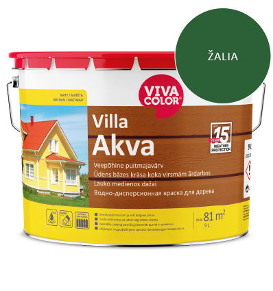 Medinių fasadų dažai VIVACOLOR VILLA AKVA, žalios 335X sp., 9 l