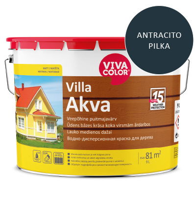 Medinių fasadų dažai VIVACOLOR VILLA AKVA, antracito pilkos 7016 sp., 9 l