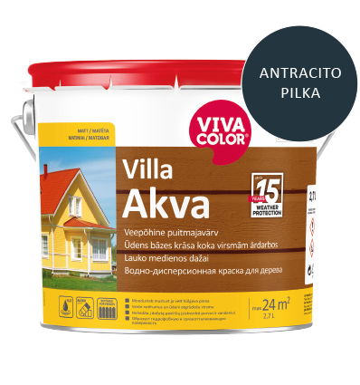 Medinių fasadų dažai VIVACOLOR VILLA AKVA, antracito pilkos 7016 sp., 2,7 l