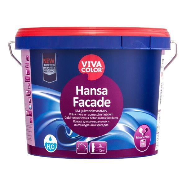 Mineralinių fasadų dažai VIVACOLOR HANSA FACADE, baltos sp., LA bazė, 2,7 l