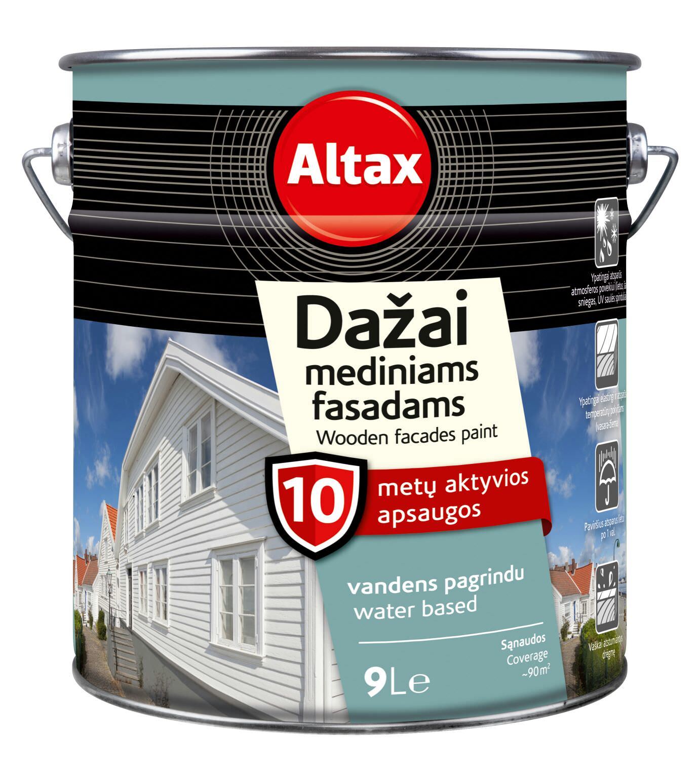 Medinių fasadų dažai ALTAX, baltos sp., 9 l