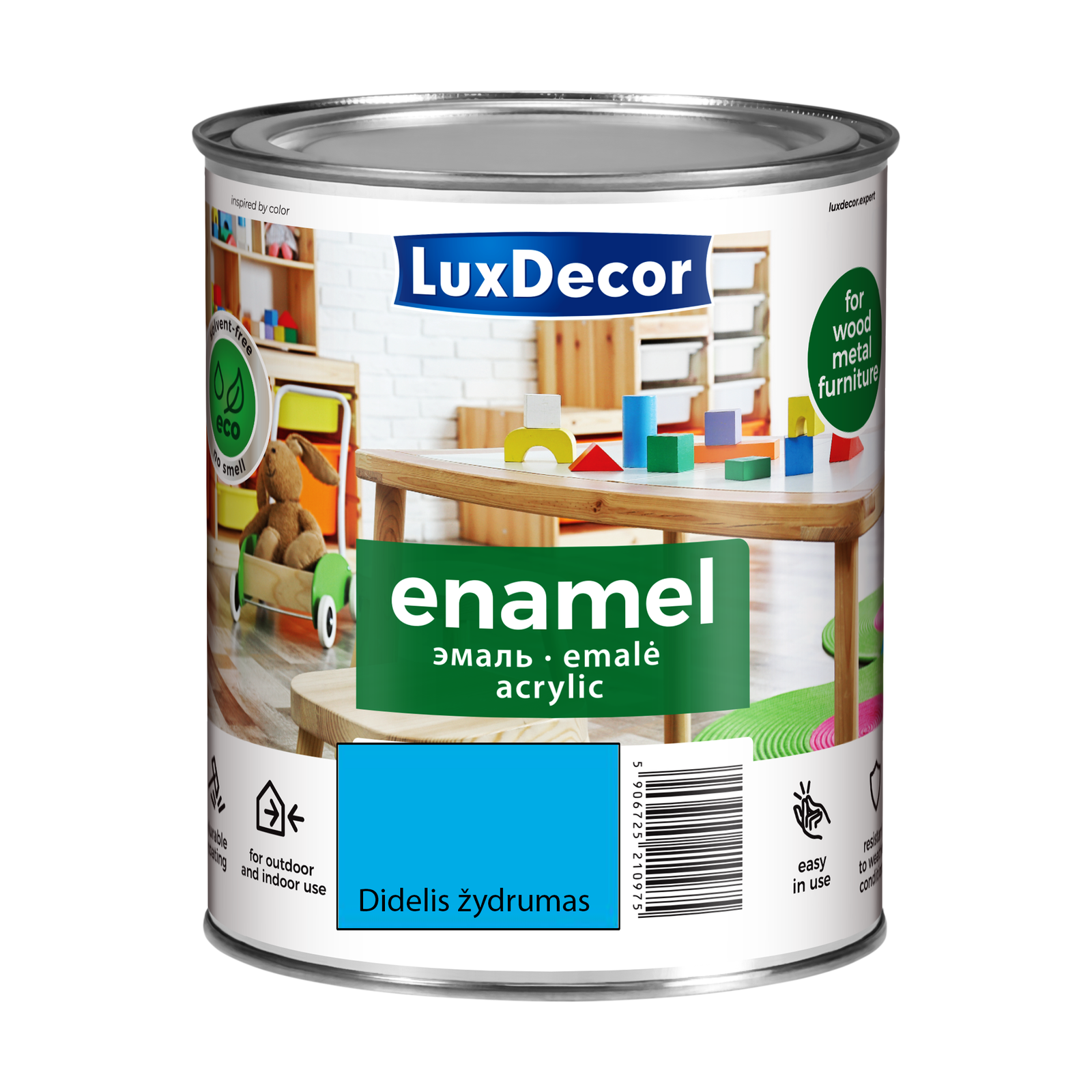 Akriliniai emaliniai dažai LUXDECOR, matiniai, didelio žydrumo sp., 750 ml