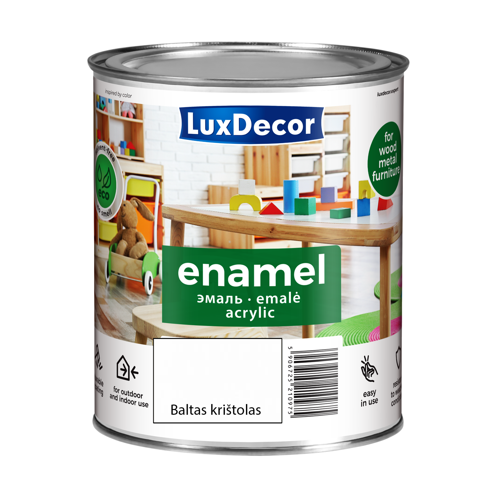 Akriliniai emaliniai dažai LUXDECOR, blizgūs, balto krištolo sp., 750 ml