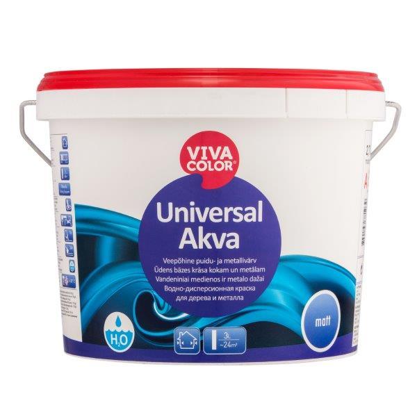 Metalo ir medienos dažai VIVACOLOR UNIVERSAL AKVA, matiniai, 2,7 l