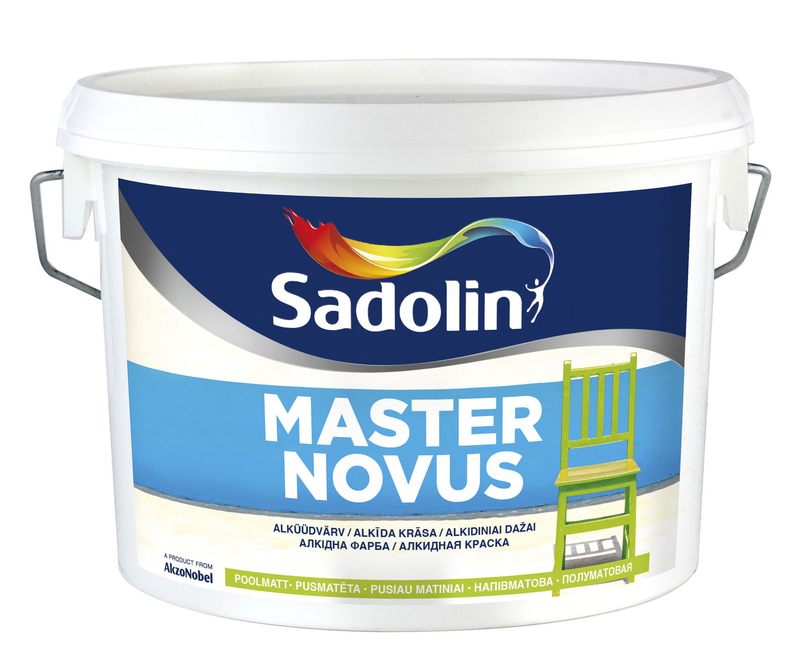 Vandeniniai alkidiniai dažai SADOLIN MASTER NOVUS 15, pusiau matiniai, baltos sp., 2,5 l