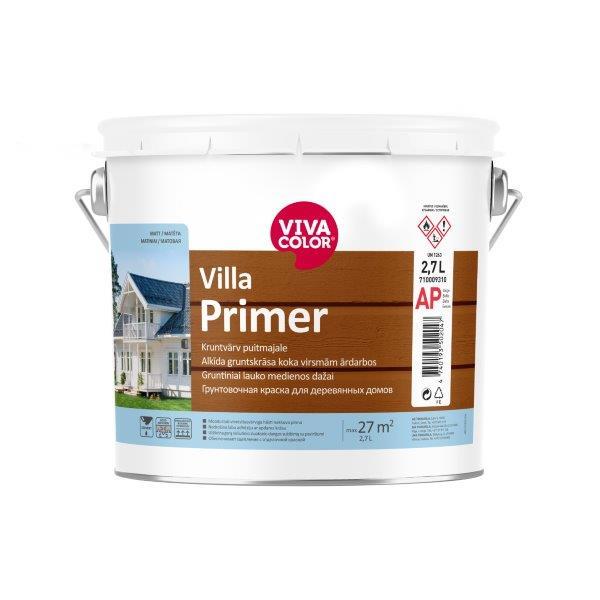 Gruntiniai medienos dažai VIVACOLOR VILLA PRIMER, matiniai, baltos sp., 2,7 l