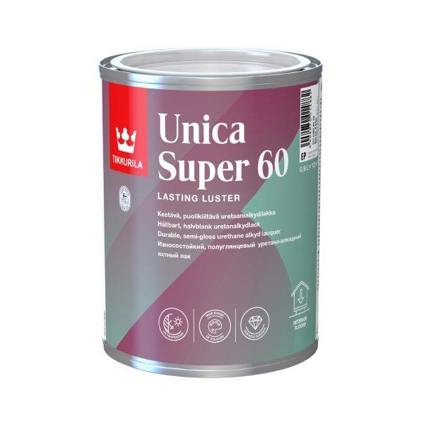 Drėgmei atsparus greitai džiūstantis lakas TIKKURILA UNICA SUPER 60, pusiau blizgus, 900 ml