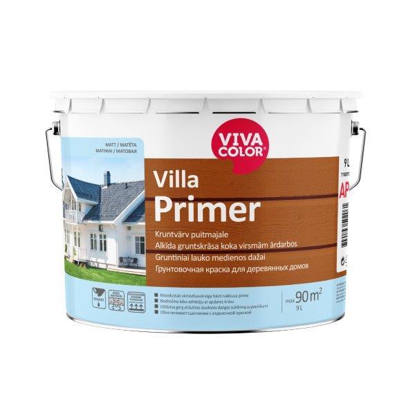 Gruntiniai medienos dažai VIVACOLOR VILLA PRIMER, matiniai, baltos sp., 9 l